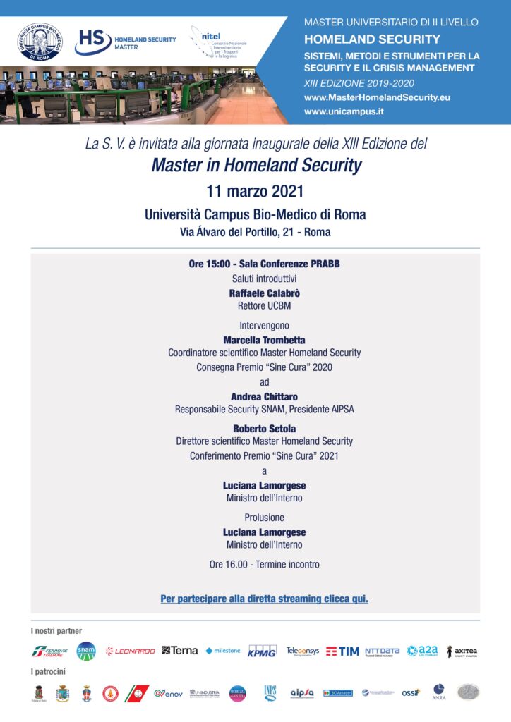 Giornata inaugurale Master in Homeland Security XIII, Università Campus Bio-Medico di Roma