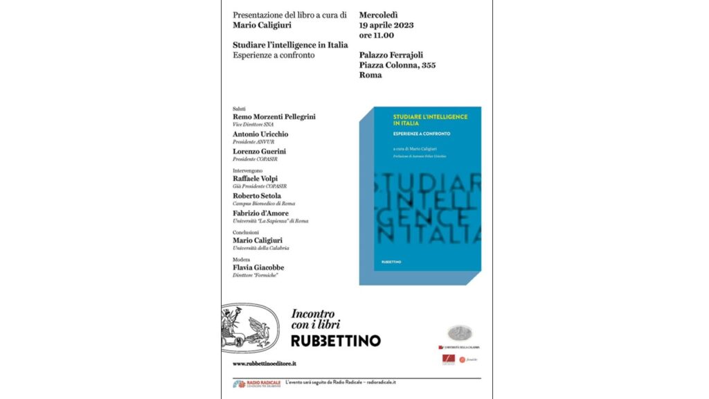 Presentazione Libro Studiare Intelligence in Italia - front